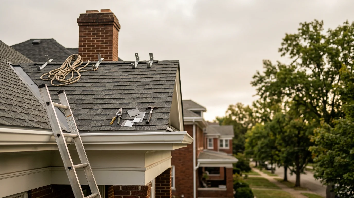 Roofer installing shingles on a residential roof in Louisville, Kentucky
